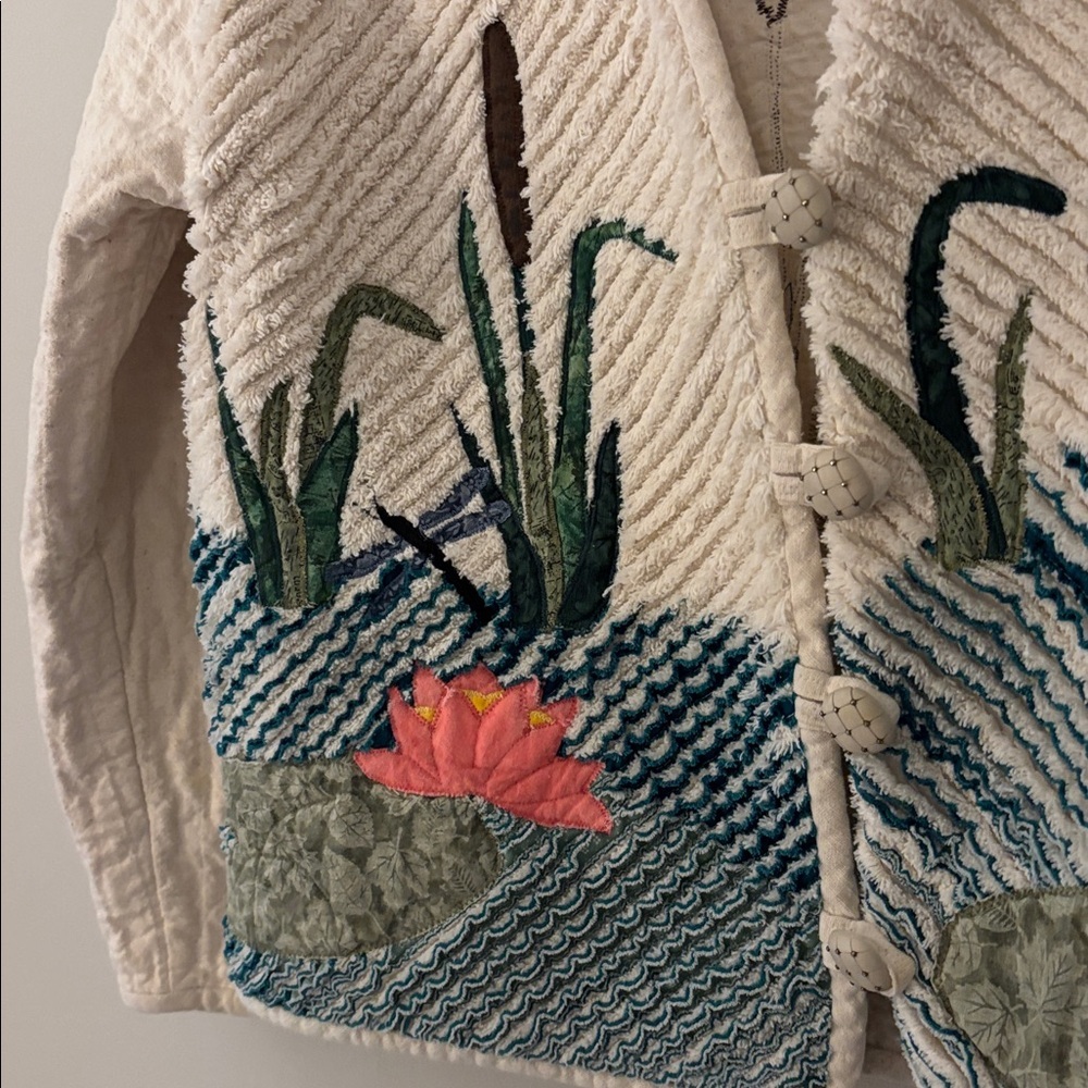 Vintage and Handmade Jacket with pond/lillypad scene size m - Picture 3 of 6